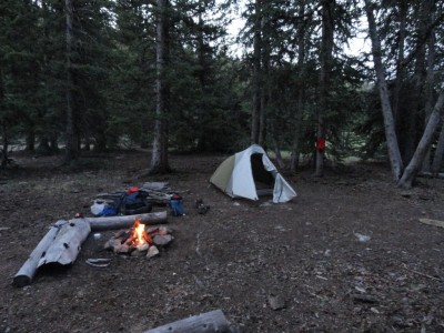 Third campsite, first campfire.