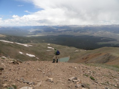 Travis looking into the coloir.